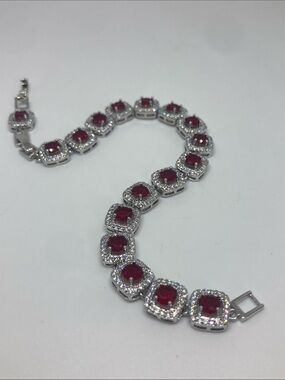 14K Gold Filled Red Cubic Zirconia Tennis Bracelet - Unbranded